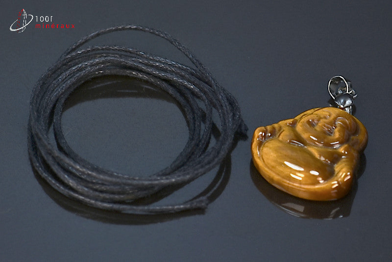Pendentif bijou en forme de bouddha en oeil de tigre taillé pour la lithothérapie