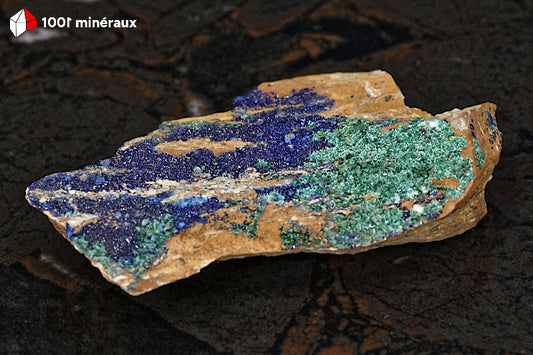Azurite et Malachite du Maroc - Croûte sur roche de 108 g - AN874