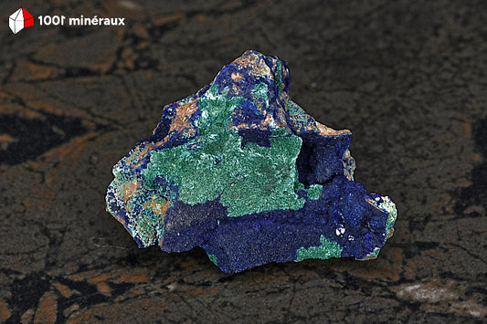 Azurite du Maroc - Croûte sur roche et Malachite soyeuse de 56 g - AY883