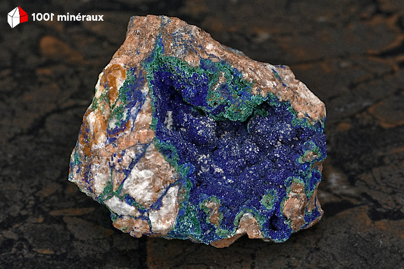 Azurite du Maroc - Botryoïdale sur Malachite, Barytine et Quartz - 280 g - AY902