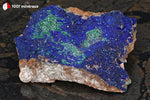 Azurite du Maroc (croûte sur Quartz et Barytine, inclusions de Malachite) - 137 g / AY903 - Vignette | 1001 minéraux