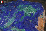Azurite du Maroc (croûte sur Quartz et Barytine, inclusions de Malachite) - 137 g / AY903 - Vignette | 1001 minéraux