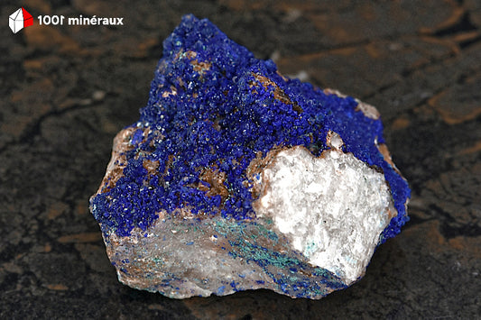 Azurite du Maroc - Contraste Azurite bleu intense et Quartz cristallin - 6,4 x 6,3 x 4,5 cm - AY905