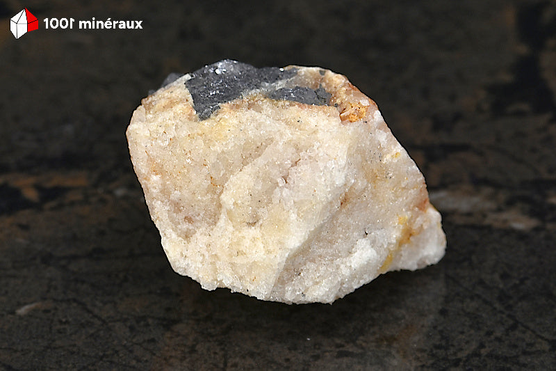 Galène sur Quartz blanc du Maroc - Vue d'ensemble, lustre métallique argenté - 67 g