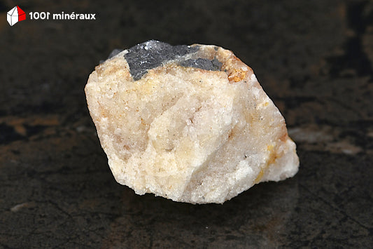 Galène sur Quartz blanc du Maroc - Vue d'ensemble, lustre métallique argenté - 67 g