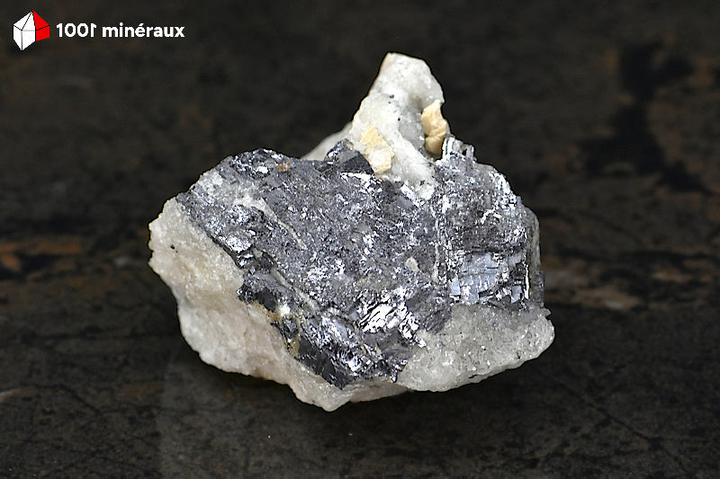 Galène sur Quartz blanc du Maroc - Spécimen de 74 g, faces cubiques clivées - AZ376