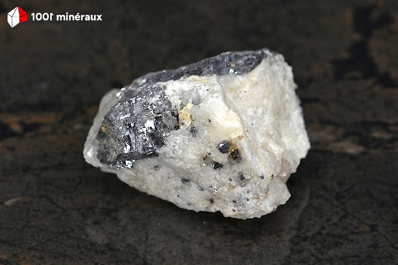 Galène sur Quartz blanc du Maroc - Vue d'ensemble, brillant métallique intense - 74 g