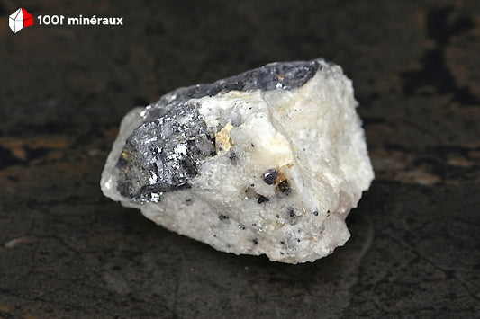 Galène sur Quartz blanc du Maroc - Vue d'ensemble, brillant métallique intense - 74 g