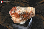 Vanadinite du Maroc (cristaux rouge-orange sur Barytine blanche, sur socle) - 35 g / AZ411 - Vignette | 1001 minéraux