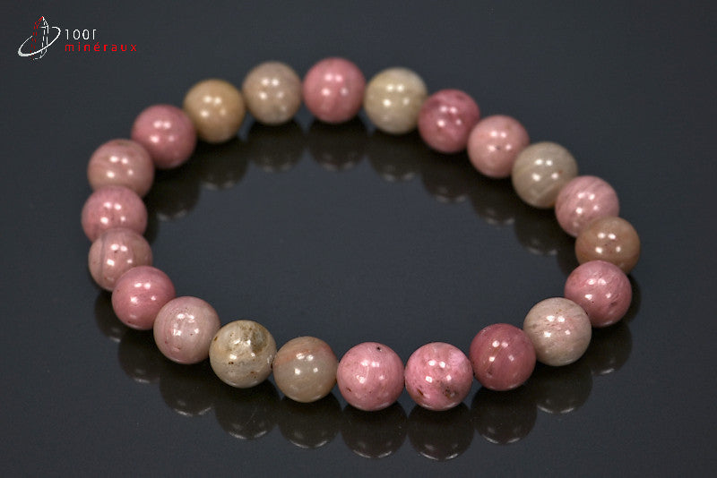 Bracelet minéral en perles de rhodonite rose