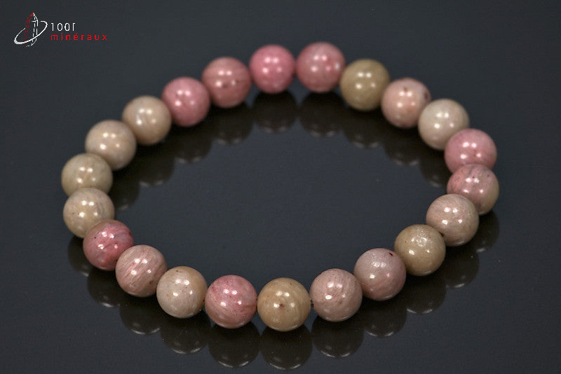 Bracelet minéral en perles de rhodonite rose