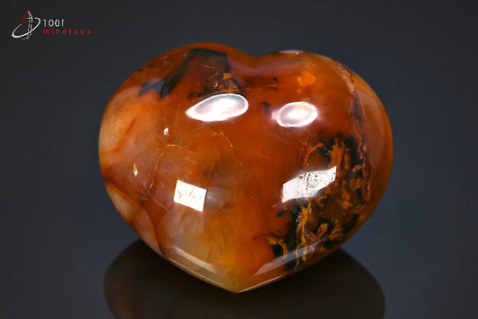 Minéral poli de cornaline orange de Madagascar en forme de cœur