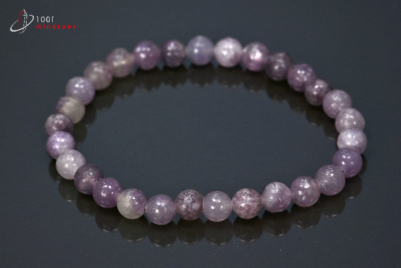 Bracelet en perles polies de lépidolite violette