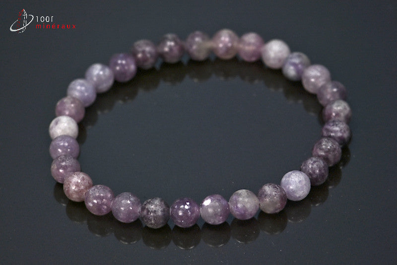 Bracelet en perles polies de lépidolite violette