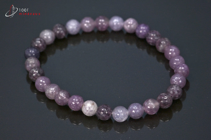 Bracelet en perles polies de lépidolite violette