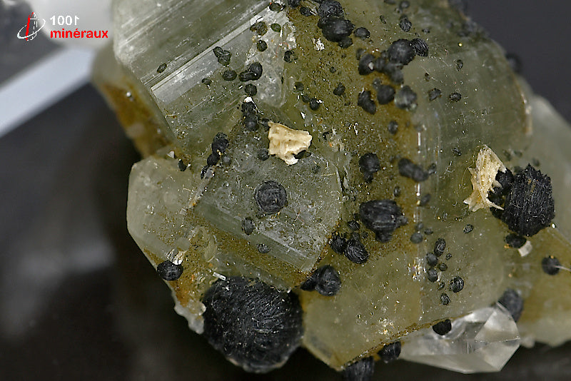 Minéral d'adamite cristallisée verte avec blende du Portugal