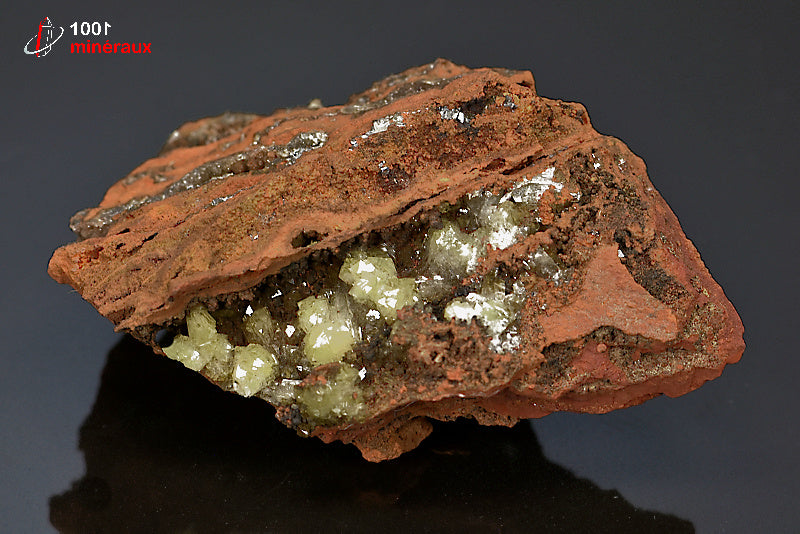 Minéral cristallisé d'adamite verte sur limonite du Mexique