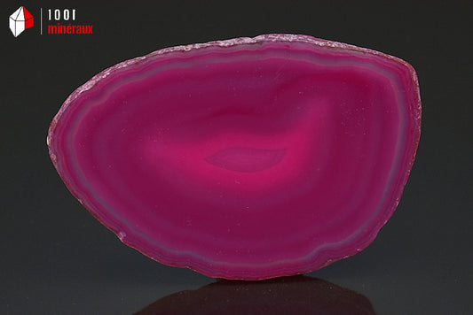 Tranche Agate teintée rose Brésil - Forme ovoïde, bandes rose foncé et centre clair concentrique - 53 g - BD402
