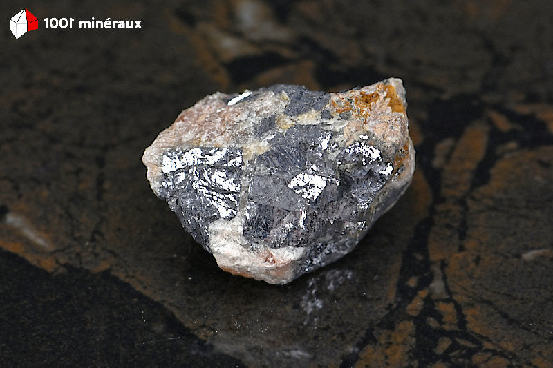 Galène sur Quartz blanc d'Espagne - Vue d'ensemble, lustre métallique intense - 52 g