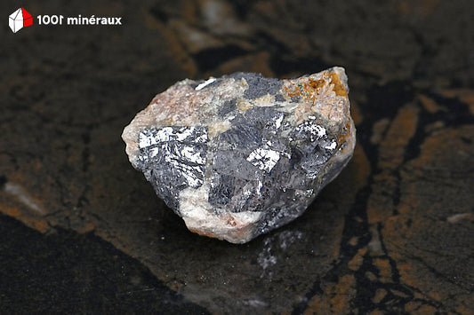Galène sur Quartz blanc d'Espagne - Vue d'ensemble, lustre métallique intense - 52 g
