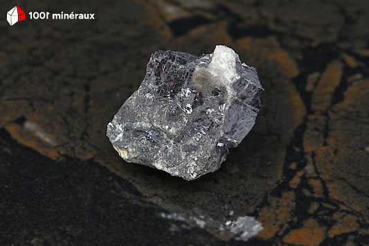 Galène sur Quartz blanc d'Espagne - Vue d'ensemble, lustre métallique argenté - 34 g