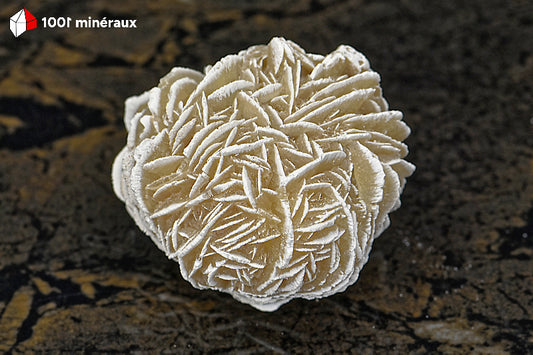 Rose des sables du Mexique - Vue d'ensemble de la sphère aux arêtes blanches - 88 g - BD710
