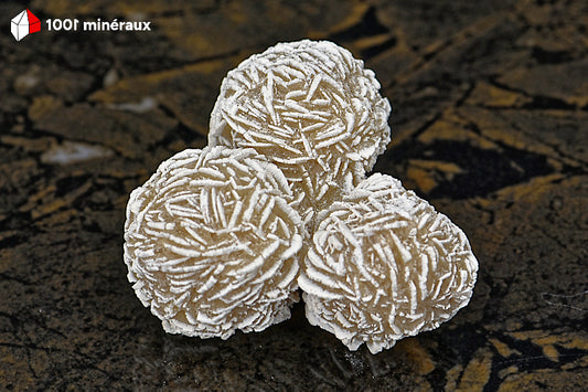Rose des sables du Mexique - Vue d'ensemble de l'assemblage de 3 sphères aux arêtes blanches - 79 g - BD711
