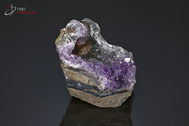Améthyste en cavité de Calcédoine du Brésil - Spécimen de 94 g, cristaux violets - BE222