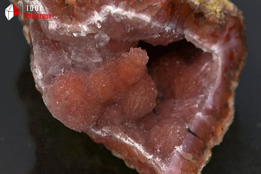 Minéral cristallisé de calcédoine rouge en géode du Maroc