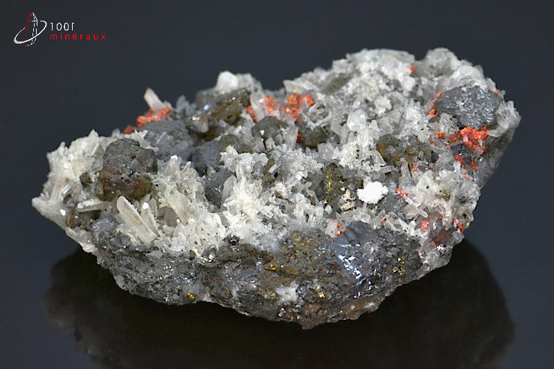 Minéral cristallisé de réalgar, galène et quartz du Pérou