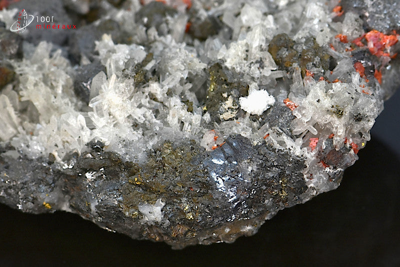 Minéral cristallisé de réalgar, galène et quartz du Pérou