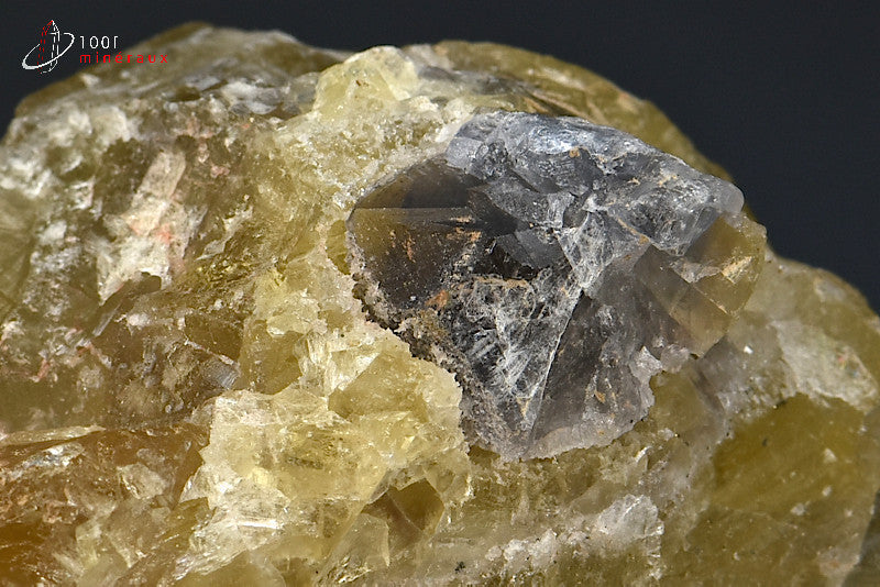 Minéral cristallisé de fluroine jaune et calcite d'Espagne