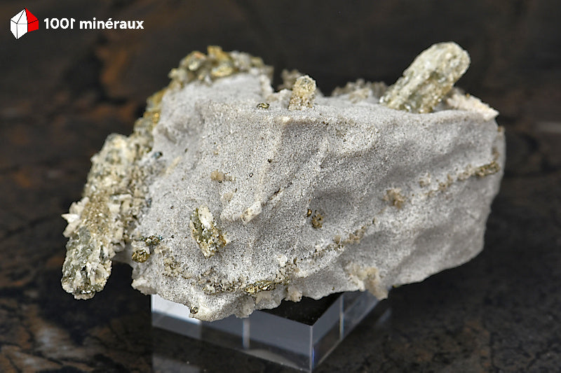 Scapolite et Pyrite sur Gypse de France - Minéraux de Haute-Garonne. Pièce unique.
