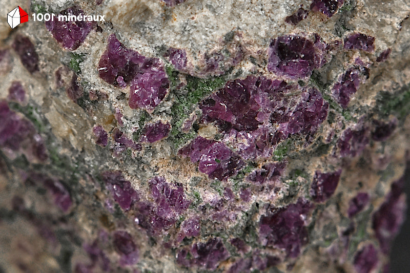 Microinclusions vertes de Diopside (pyroxène calcique et magnésien).