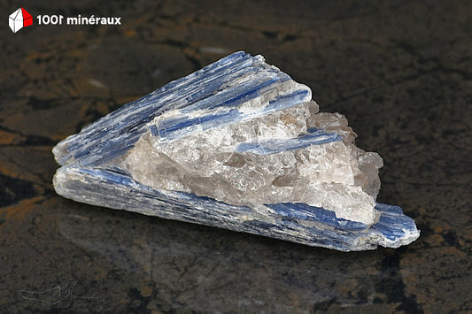Kyanite bleue sur Quartz translucide du Brésil - Vue d'ensemble, 102 g - BE926