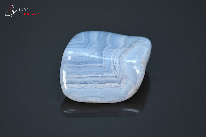 Blue Lace Agate Namibie - Pierre roulée, bandes bleu foncé, bleu clair et blanc - 25 g - BF480
