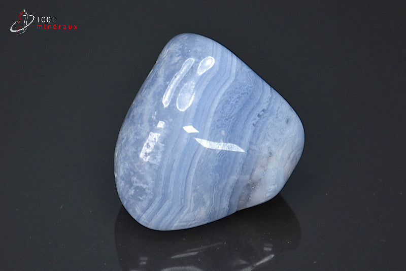 Blue Lace Agate Namibie - Pierre roulée massive, bandes bleu foncé, bleu clair et blanc - 35 g - BF496

