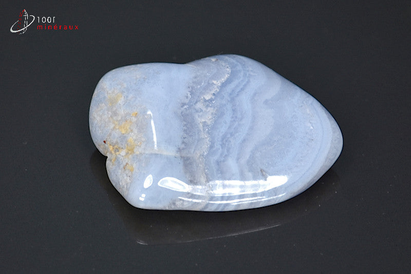 Blue Lace Agate Namibie - Pierre roulée aplatie, bandes bleu foncé, bleu clair et blanc - 21 g - BF499
