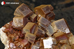 Vanadinite du Maroc (cristaux épais jaune à brun foncé, sur socle) - 96 g / BG55 - Vignette | 1001 minéraux