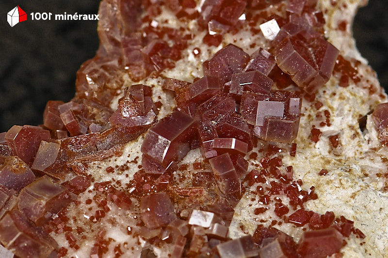 Vanadinite du Maroc - Détail des cristaux hexagonaux rouge foncé bien formés - 51 g