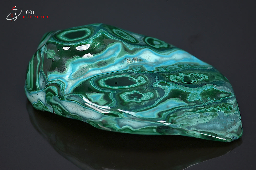 Malachite sur Chrysocolle polie RDC - Vue d'ensemble face principale - 155 g - BH555
