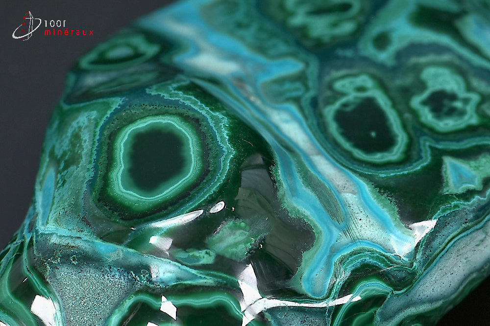 Malachite sur Chrysocolle polie RDC - Détail base Chrysocolle bleue et Malachite verte - 155 g
