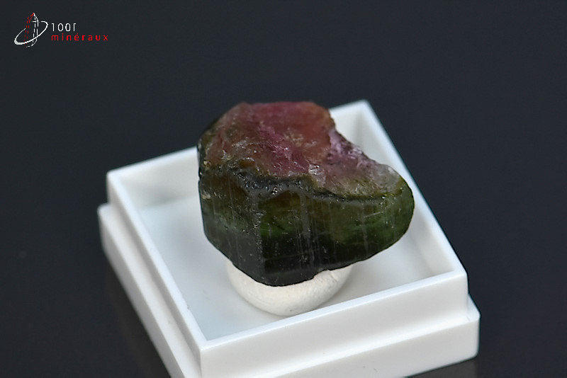 Minéral cristallisé de tourmaline melon d'eau ou elbaïte verte et rose du Brésil