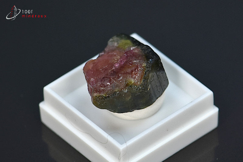 Minéral cristallisé de tourmaline melon d'eau ou elbaïte verte et rose du Brésil
