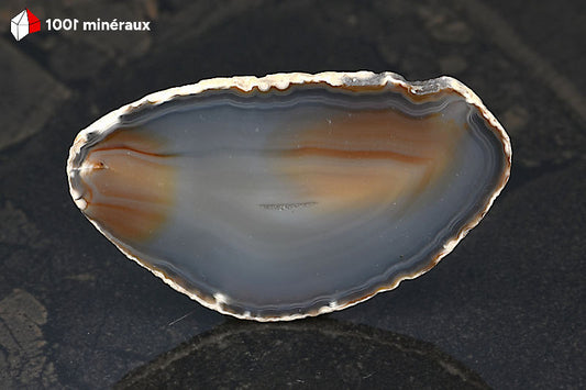 Tranche Agate naturelle Brésil - Forme ovoïde, bande gris-bleu translucide et centre brun et bleu-gris - 34 g - BH766
