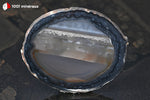 Tranche d'Agate naturelle du Brésil (circulaire translucide, bande bleu-gris foncé, bandes rectilignes centrales) - 44 g / BH769 - Vignette | 1001 minéraux