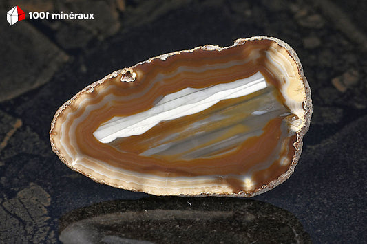 Tranche Agate naturelle Brésil - Détail des bandes rectilignes blanc, brun et translucide - 37 g
