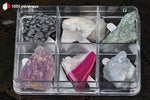 Coffret découverte 6 minéraux (Célestine, Agate, Améthyste, Fuchsite, Quartz, Obsidienne) - 69 g / BJ623 - Vignette | 1001 minéraux