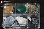 Coffret découverte 6 minéraux (Citrine, Agate, Pyrite, Célestine, Quartz, Obsidienne) - 83 g / BJ624 - Vignette | 1001 minéraux