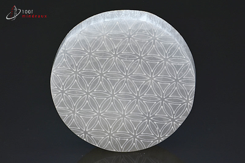 Sélénite gravée avec motif fleur de vie du Maroc
